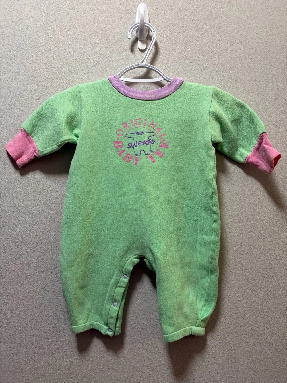 Vintage 90s Original Baby Sweats Colorblock Fleece Romper - Kidcore Pastel